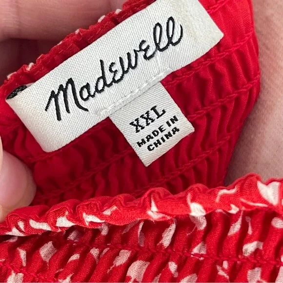 MADEWELL Silk Lucie Puff-Sleeve Smocked Mini Dress in Park Picnic, XXL $158 - Picture 9 of 12